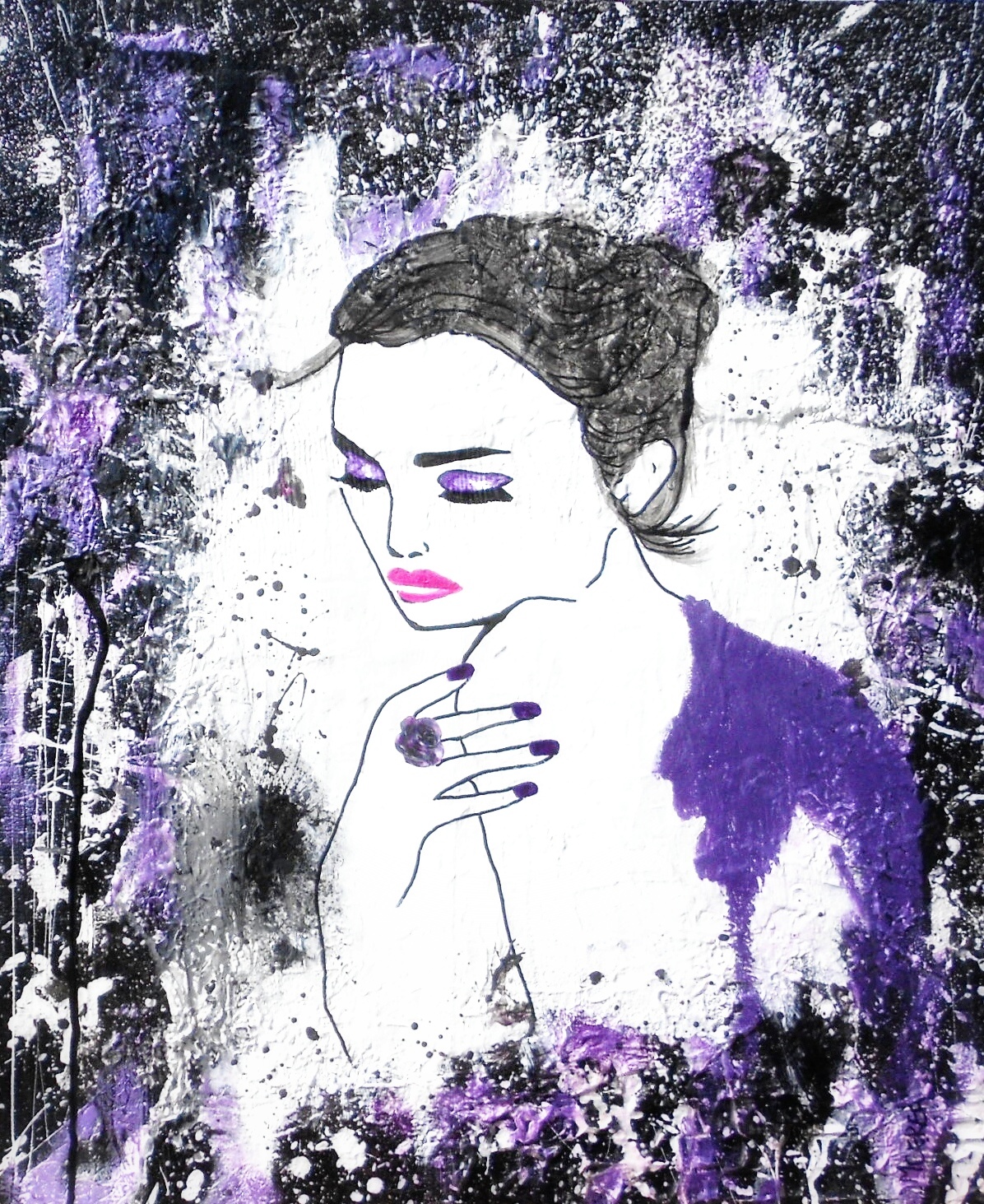 Portrait de femme violet et noir