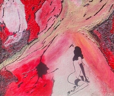 Peinture nu de femme fond rouge
