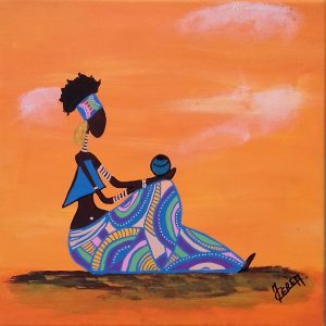 Peinture Femme Africaine de profil bleu