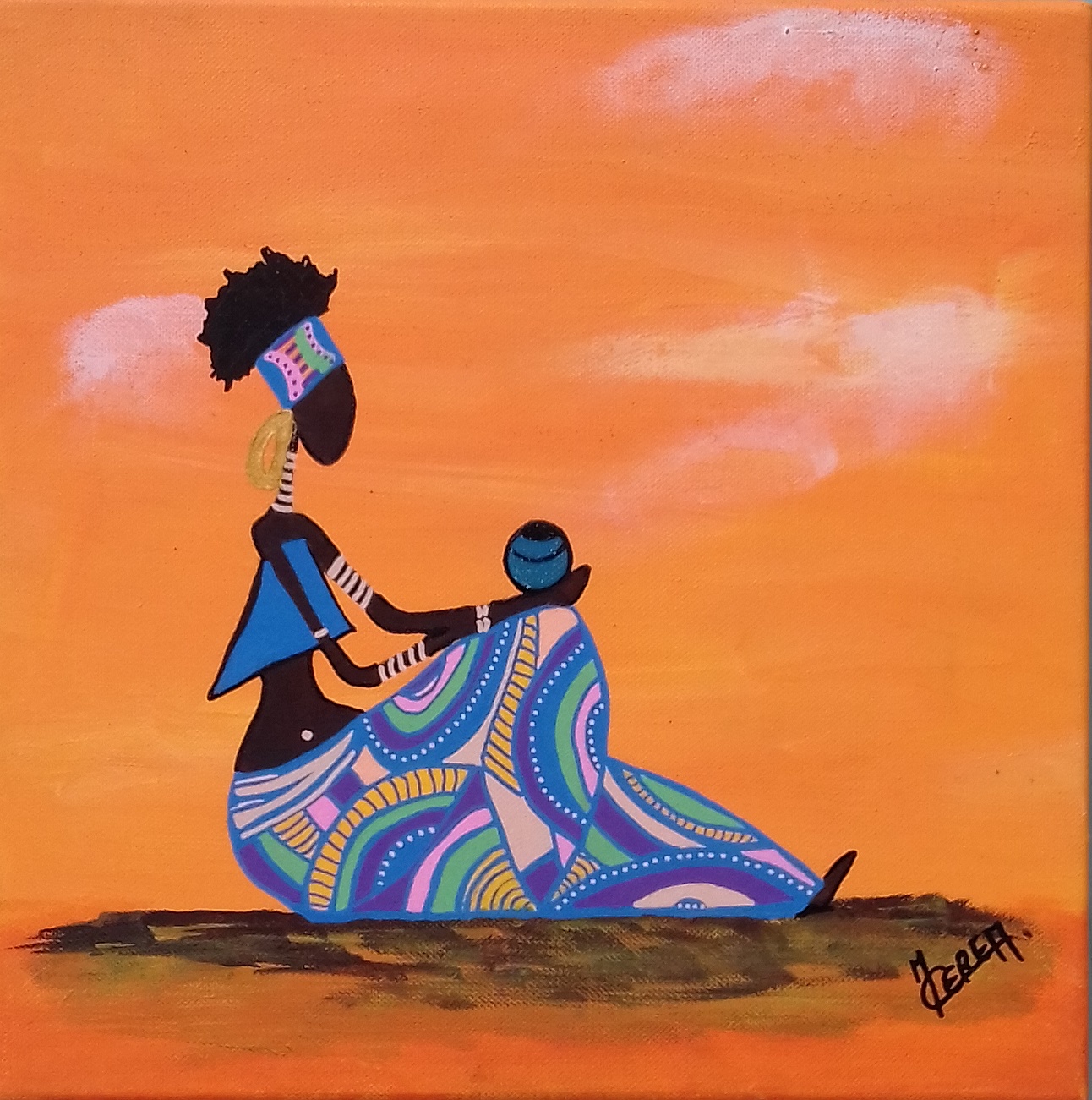 Peinture Femme Africaine de profil bleu