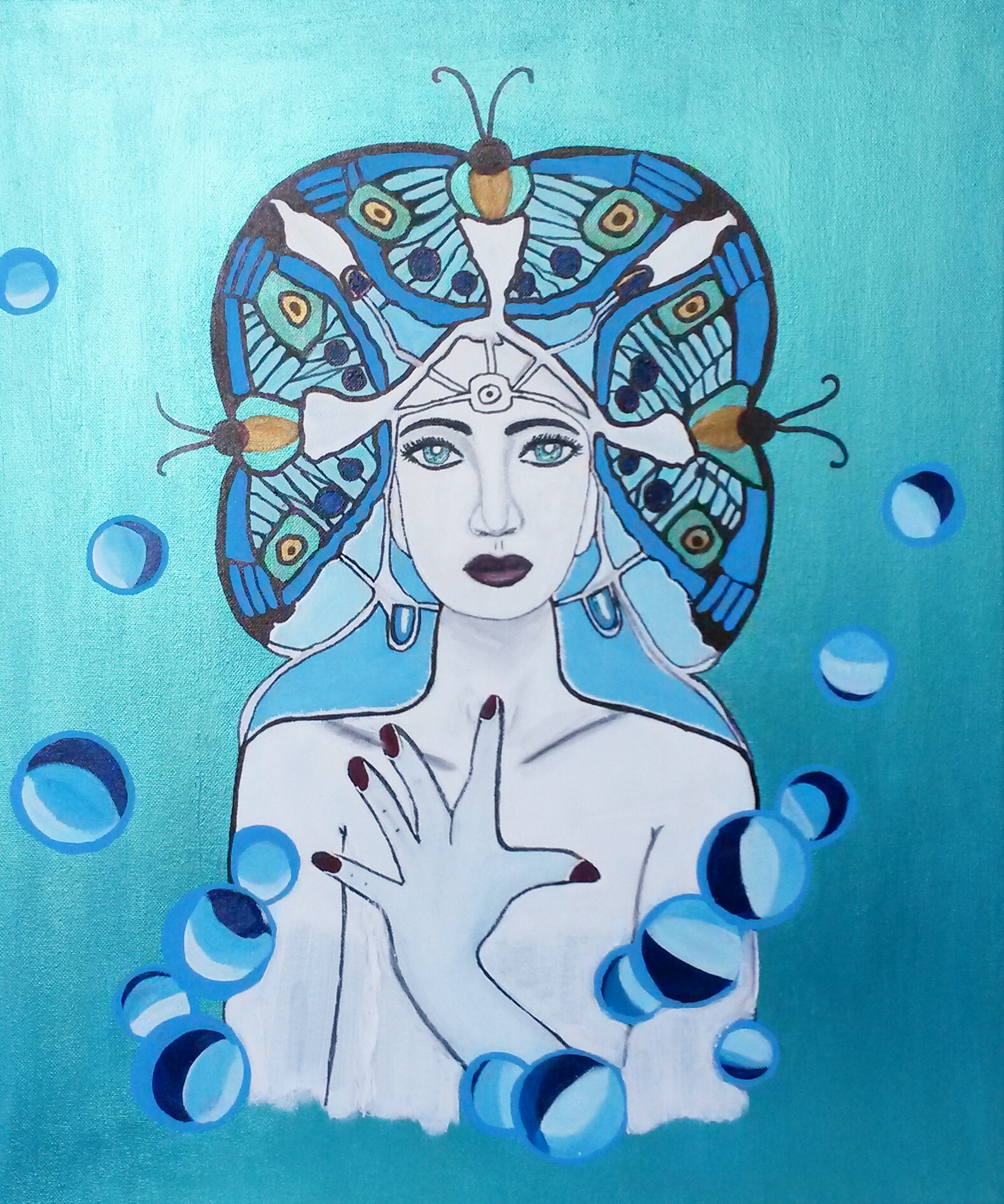 Portrait de femme avec des papillons bleus cover