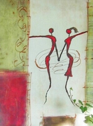 Homme et femme rouges dansant