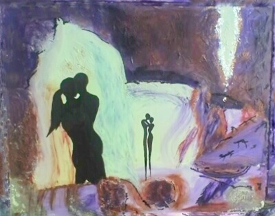 Peinture deux couples enlacés
