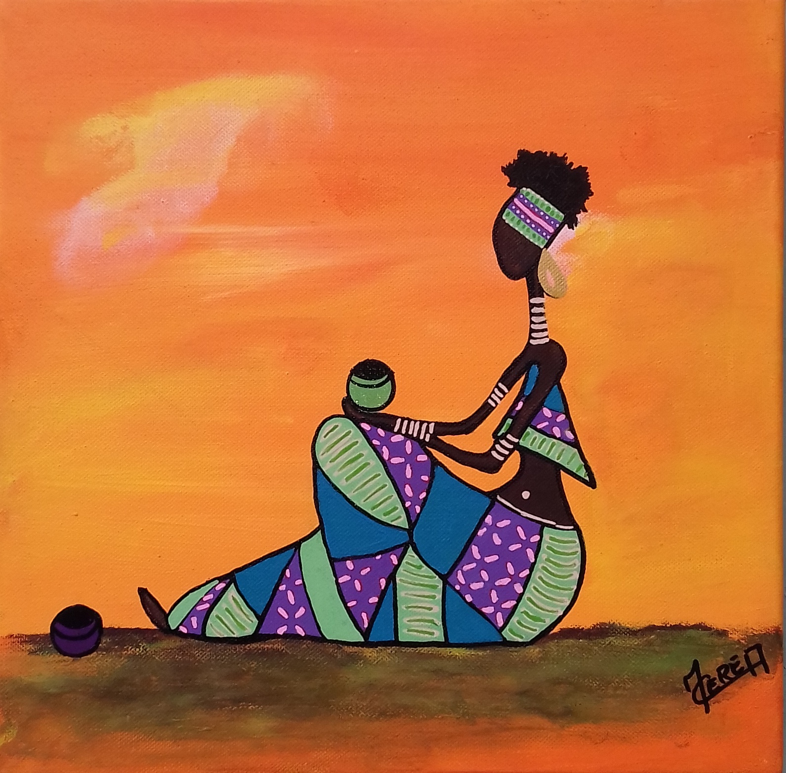 Peinture Femme Africaine de profil vert