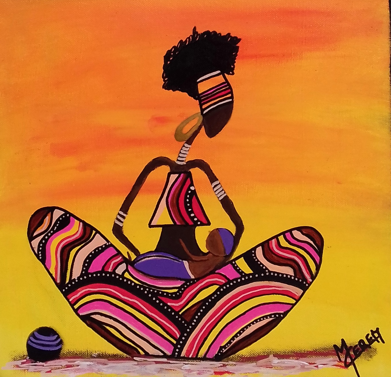 Femme africaine et son enfant peinture