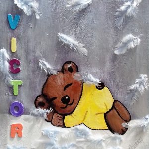 cadeau de naissance ourson et plumes