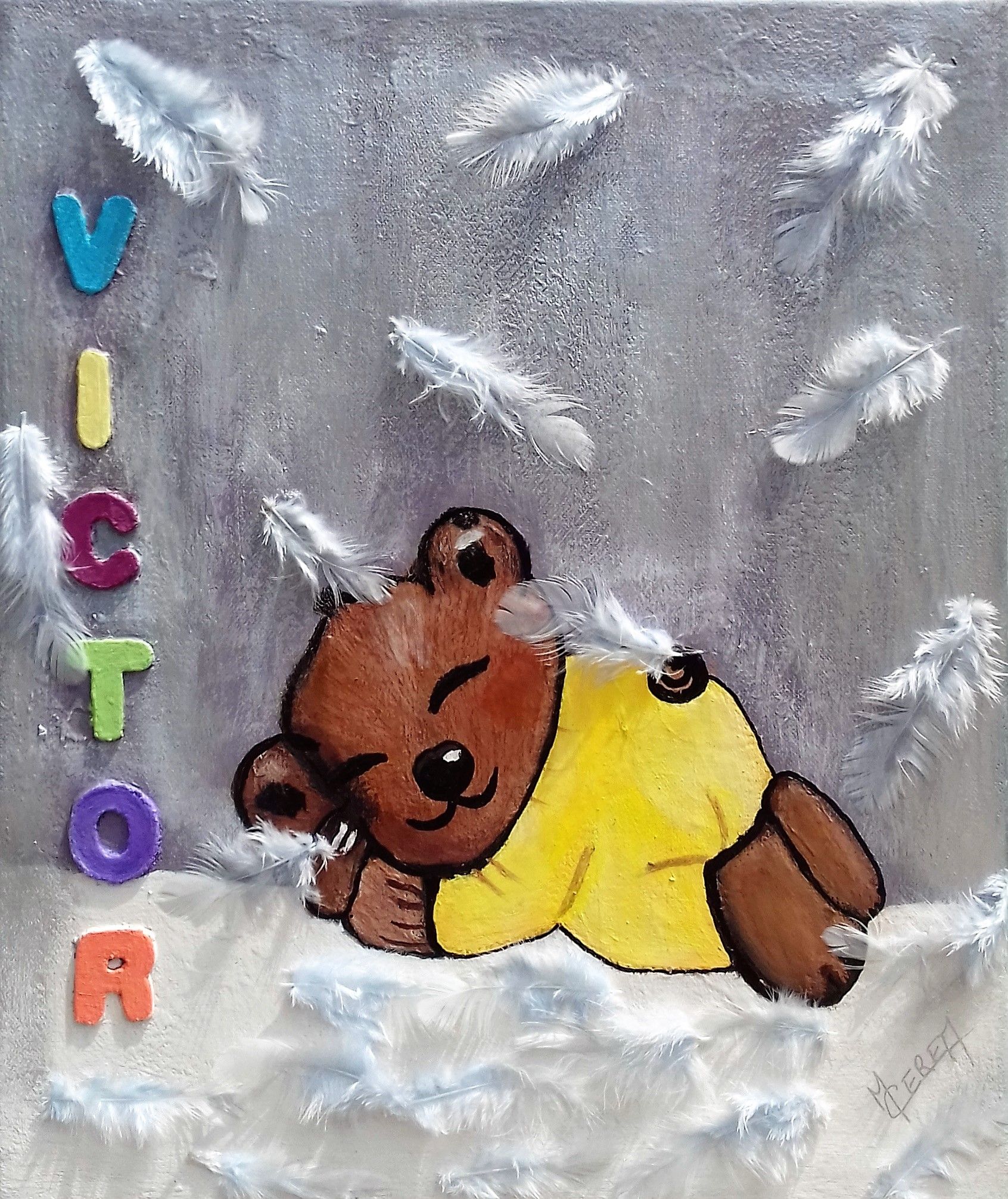 cadeau de naissance ourson et plumes